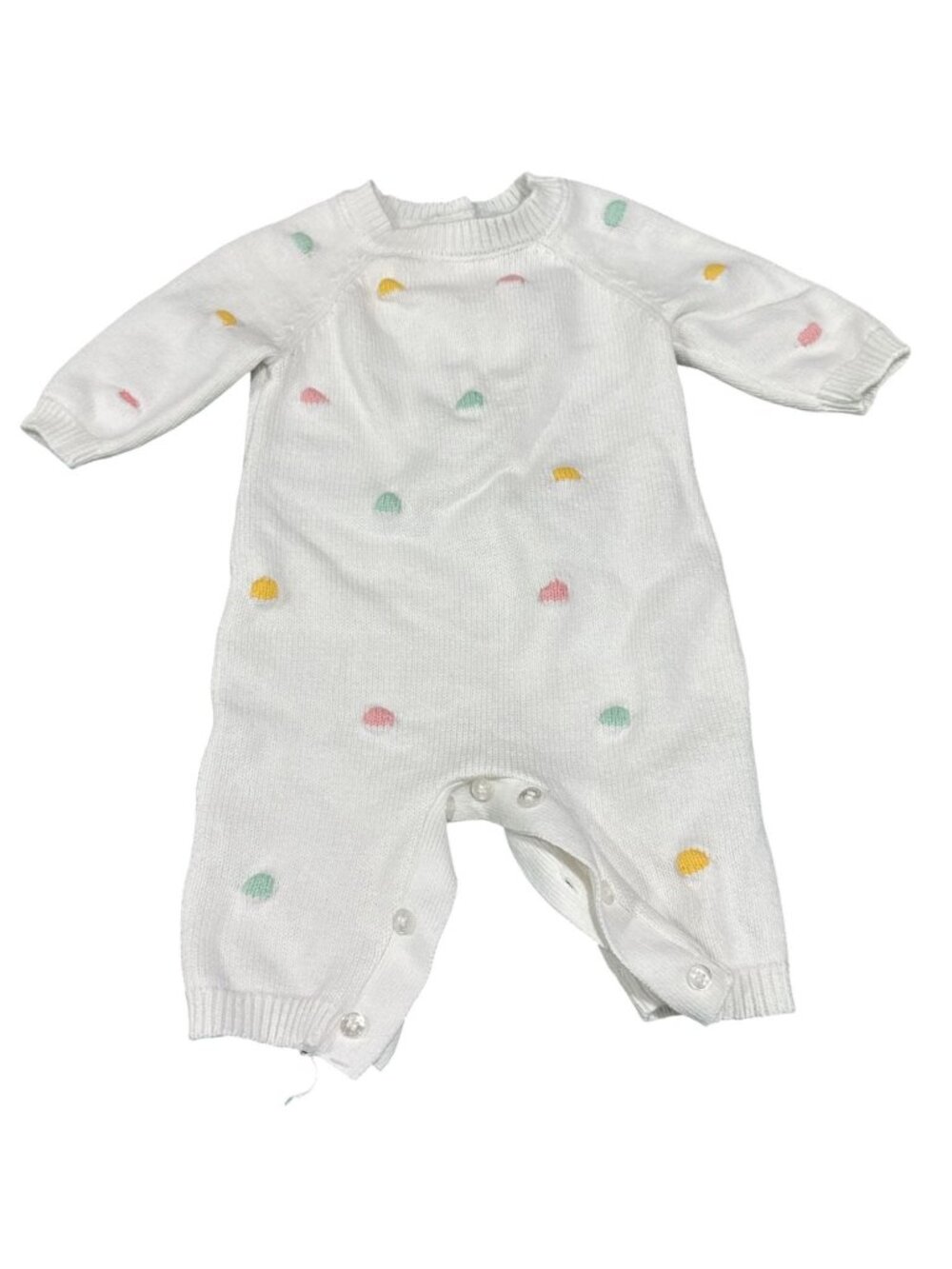 Little Me Baby Polka Dot Knitted Romper 3M White Long Sleeve Button Back - PRE-L